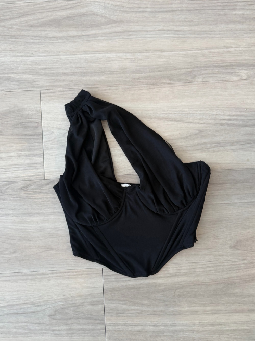 Black one shoulder cropped corset